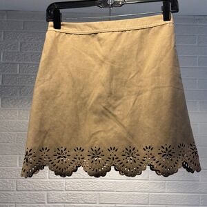 Hollister Mini Skirt Tan A Line Scalloped Hem Floral Cutout Size 0